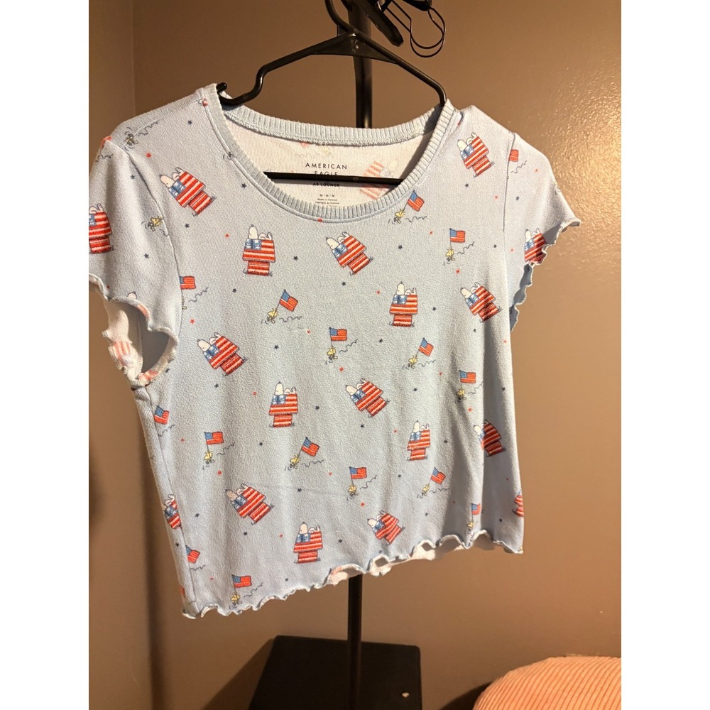 American Eagle Blue Sweater/Fleece Blouse with Snoopy Design Sz M - NWOT